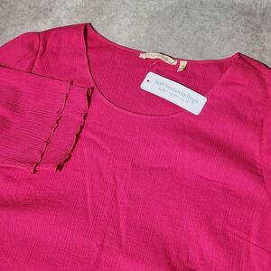 SOFT SURROUNDINGS Siesta Key Tunic XL Pink/Fuschia cotton Beach  Boho 3/4 sleeve